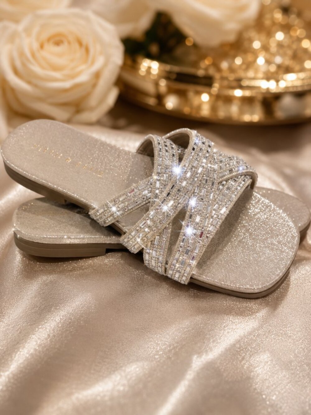 Kelly & Katie Women's RARE Silver Rhinestone Slide Sandal Size 6